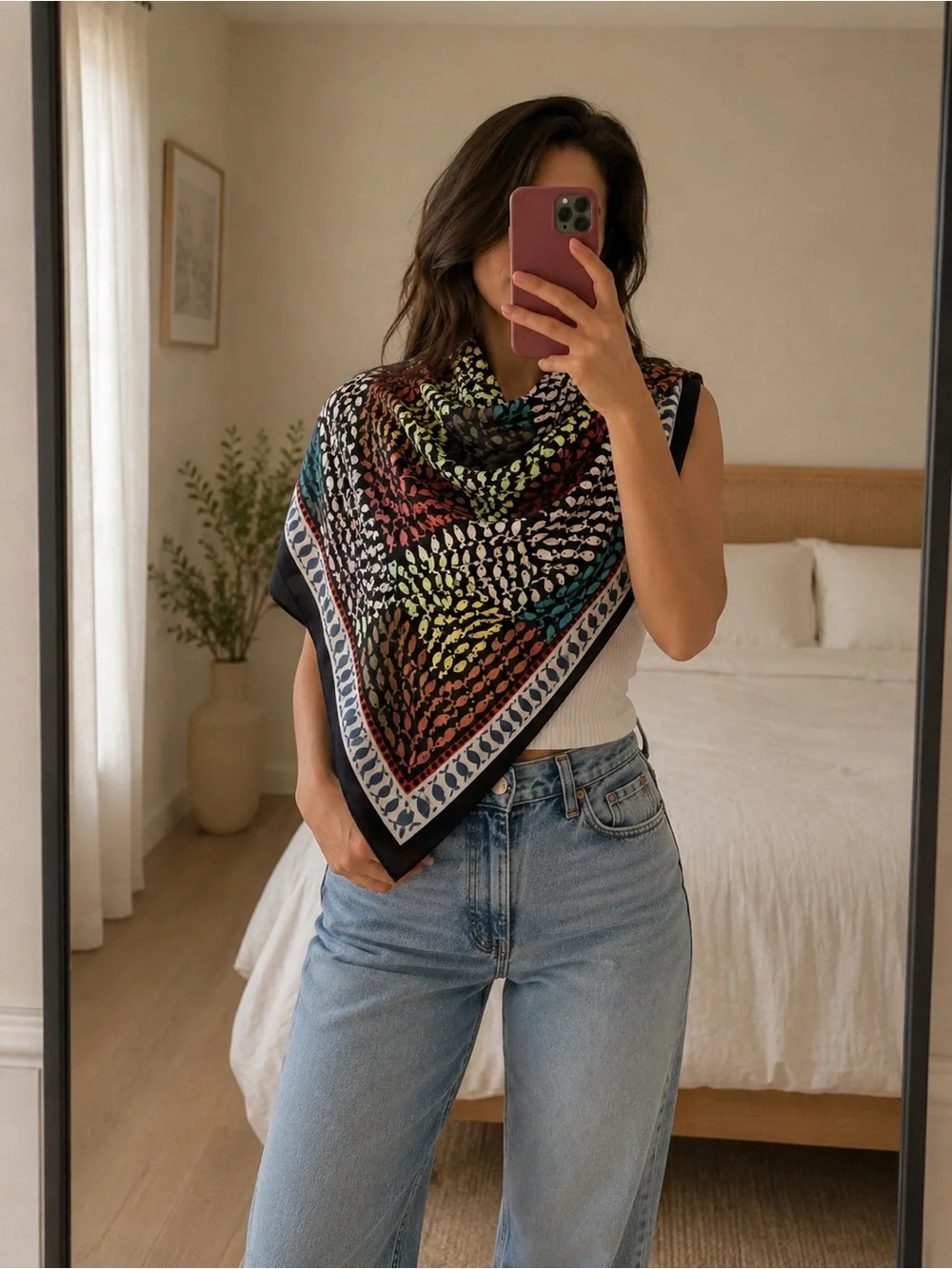Bimba Y Lola - Multicolor Fish-Print Silk Scarf